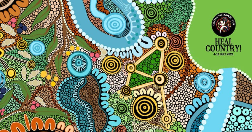 Aboriginal dot painting and logo for NAIDOC week 2021 - Heal country