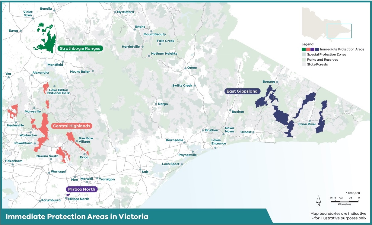 Overview map of the Immediate Protection Areas in eastern Victoria