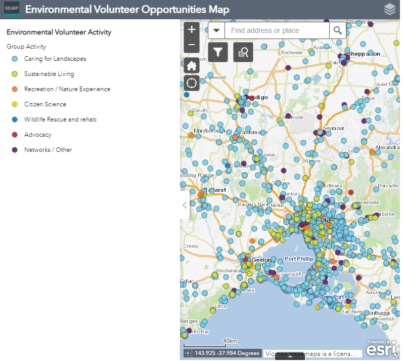 image showing example screen of the Environmental Volunteer Opportunities Map